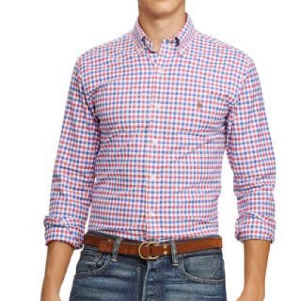 NWT Ralph Lauren Pink/Royal Poplin Button Down